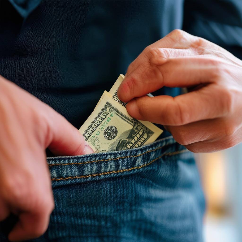 Someone putting money into their pocket