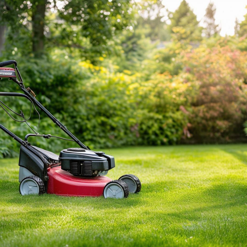 mowing yard with push mower
